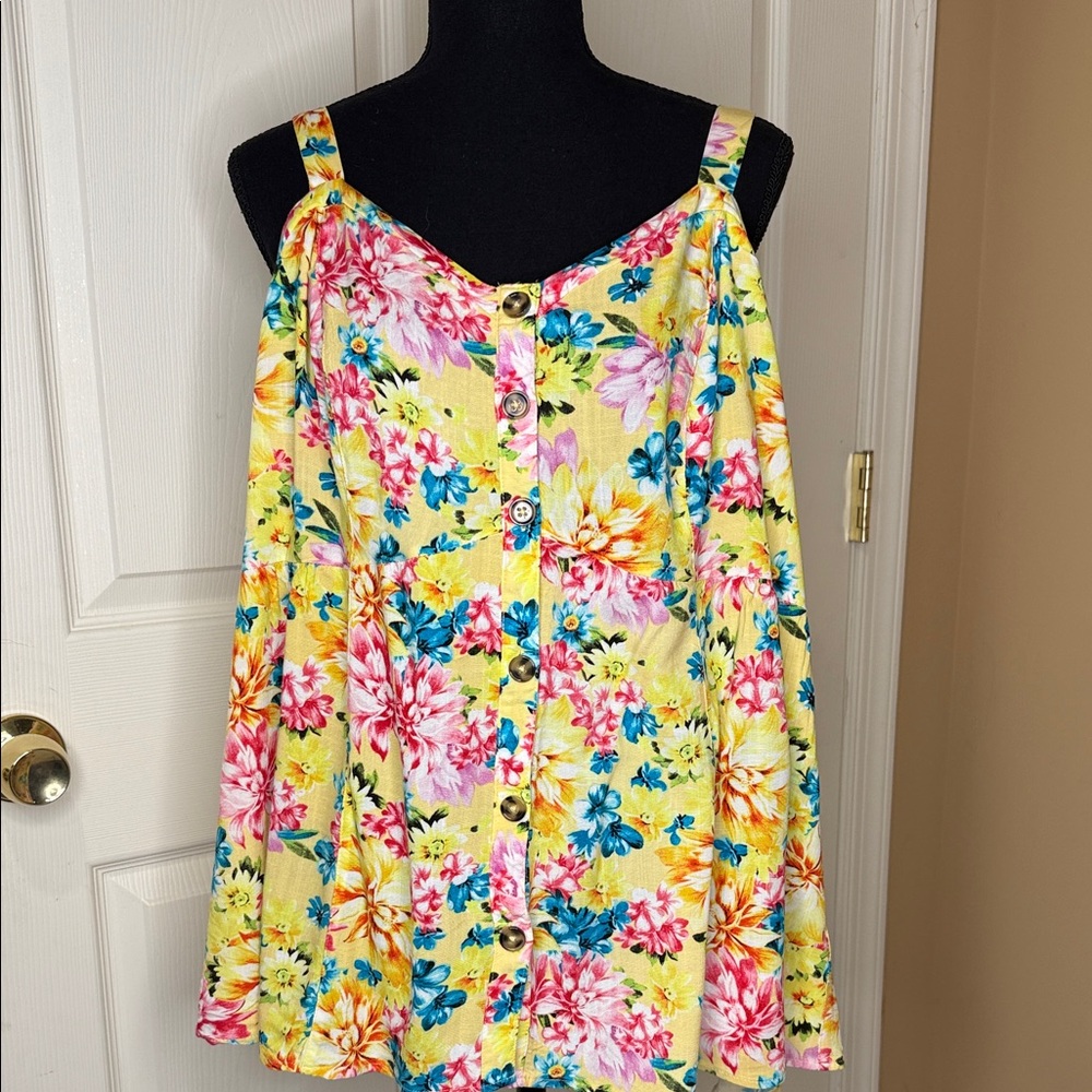 Torrid Yellow Floral Button-Down tank top